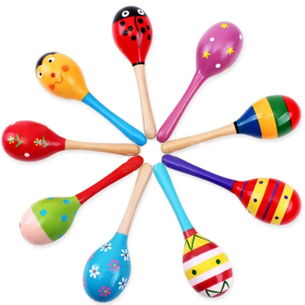 Large Montessori Baby Toy - Wooden Colorful Musical Instrument Rattle Shaker - Sand Hammer Bell - Children Early Learning Toys