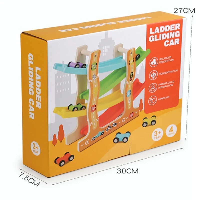 Kids Four-layer Wooden Gliders  Montessori Inertia Track Car Toys Animal And Traffic Theme Early Educational Toys Birthday Gifts