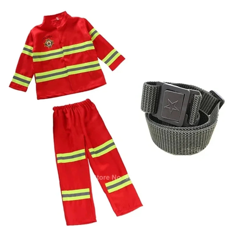 Kids Firefighter Halloween Cosplay Uniform Toys Children Sam Firemen Role Work Clothing Suit Boy Girl Performance Party Costumes