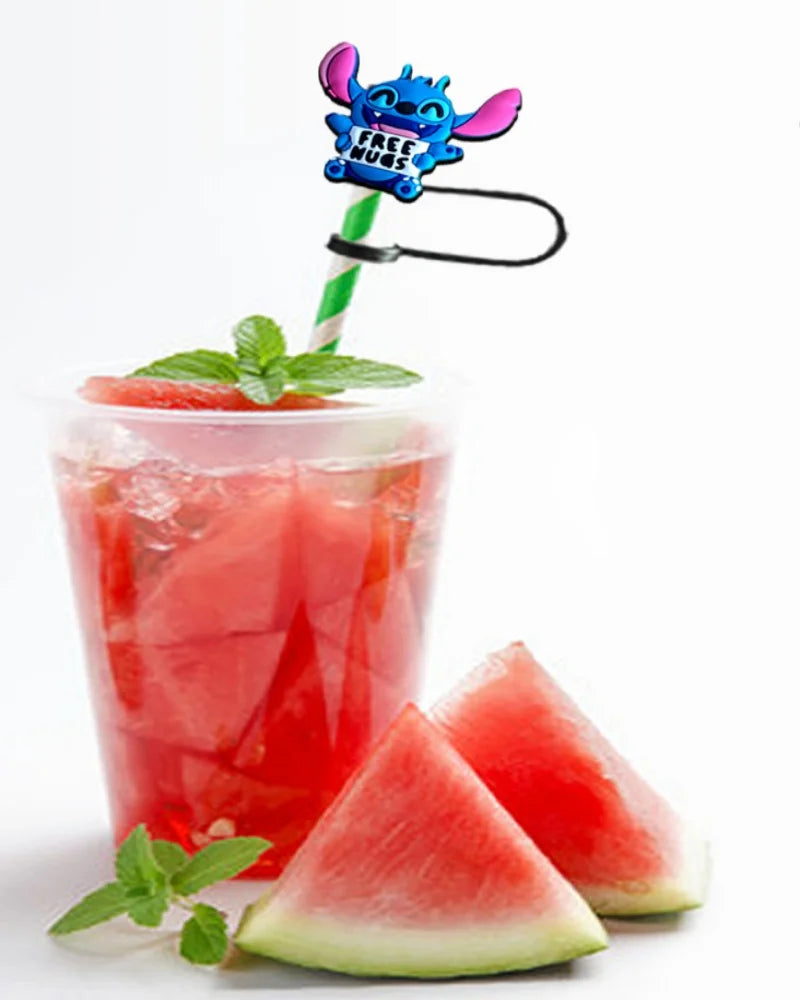 1-8Pcs Disney Stitch Straw Cover Cap Cartoon Drink Straw Plug Reusable Dustproof Splash Proof Drinking Cup Straw Cap Gift