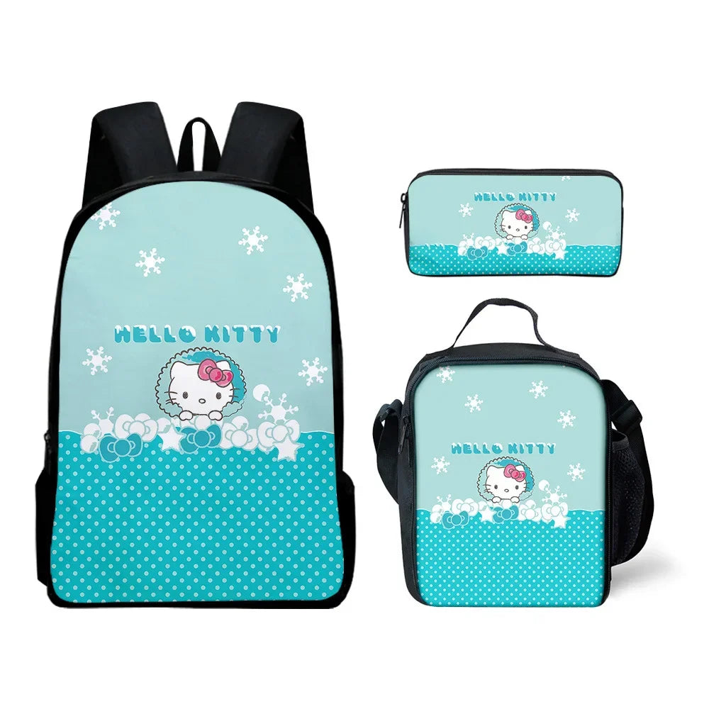 3D HelloKitty Cute Hello Kitty Backpack Lunch Bag Pencil Bag Student School Bag Kawaii Cartoon School Bag Mochila
