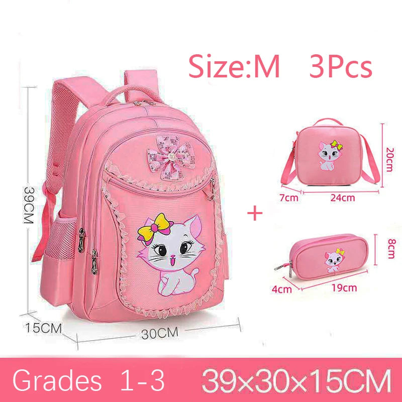 Pink Cat Children Girl Backpack Bowknot Kid School Bag Cartoon Bookbag Cute Princess Kindergarten Primary School Girl Backpack