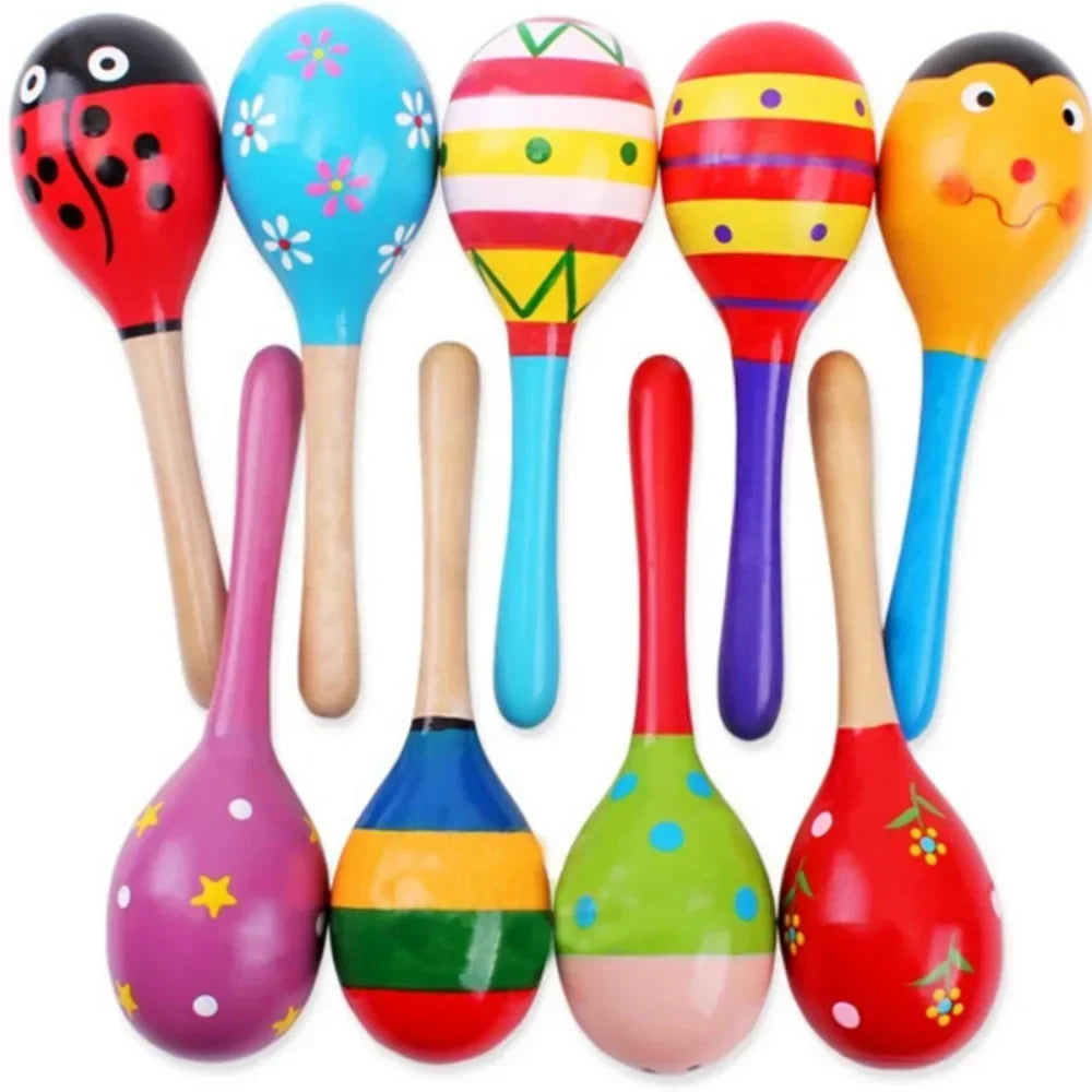 Large Montessori Baby Toy - Wooden Colorful Musical Instrument Rattle Shaker - Sand Hammer Bell - Children Early Learning Toys