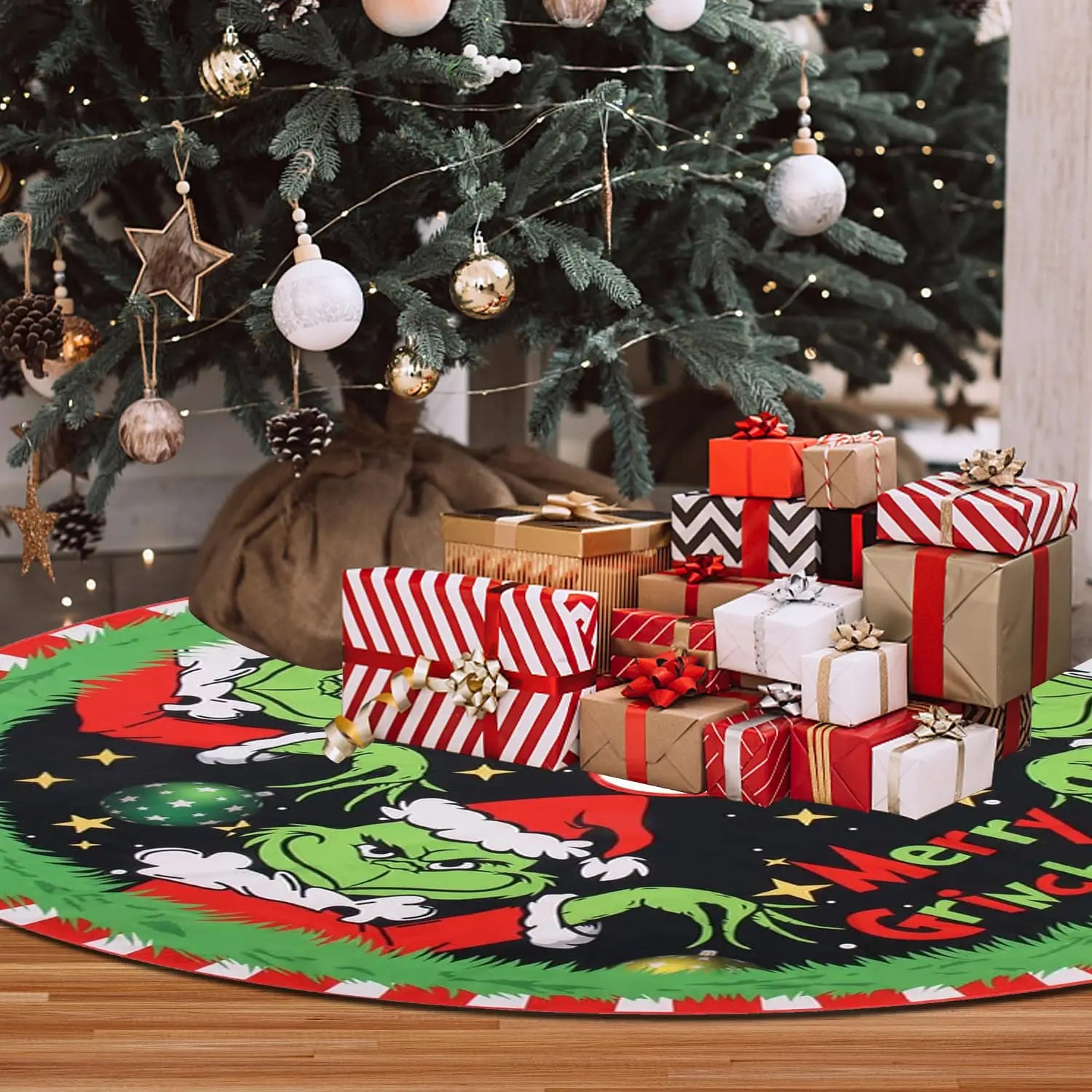 Merry Christmas Tree Skirt Collar 47 Inch, Soft and Funny Farmhouse Holiday Decor Xmas Party Holiday Decoration