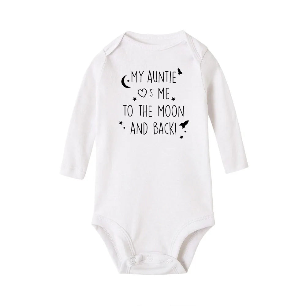 Baby Bodysuit 'My Auntie Take Me To The Moon and Back' Print Long Sleeve