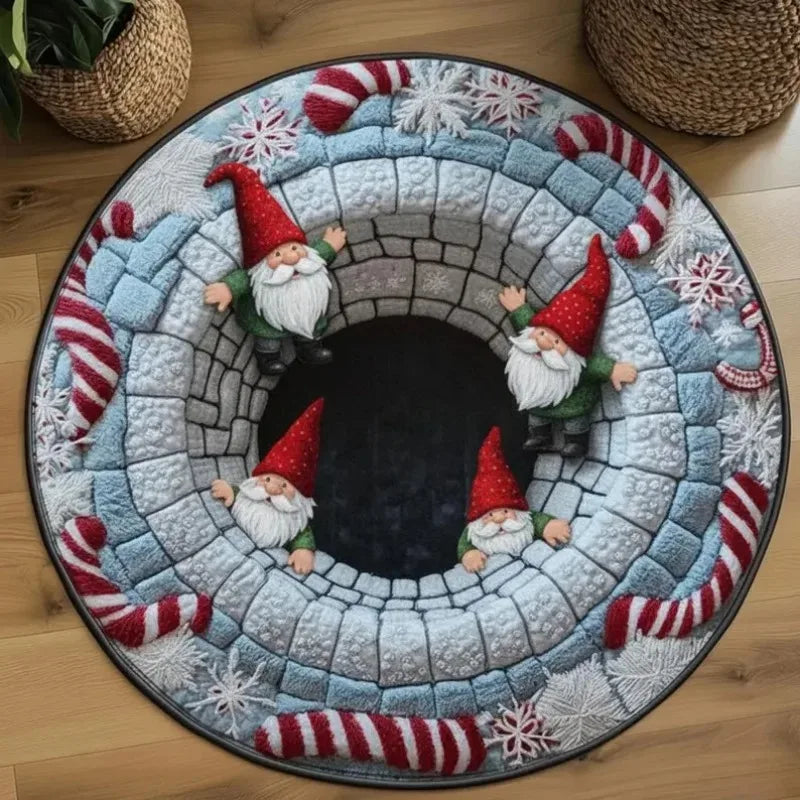 Christmas Presents Optical Round Rug 3D Round Holiday Fireplace Area Gift Box Tunnel Carpet Xmas Floor Decor Box Xmas Rug Mat