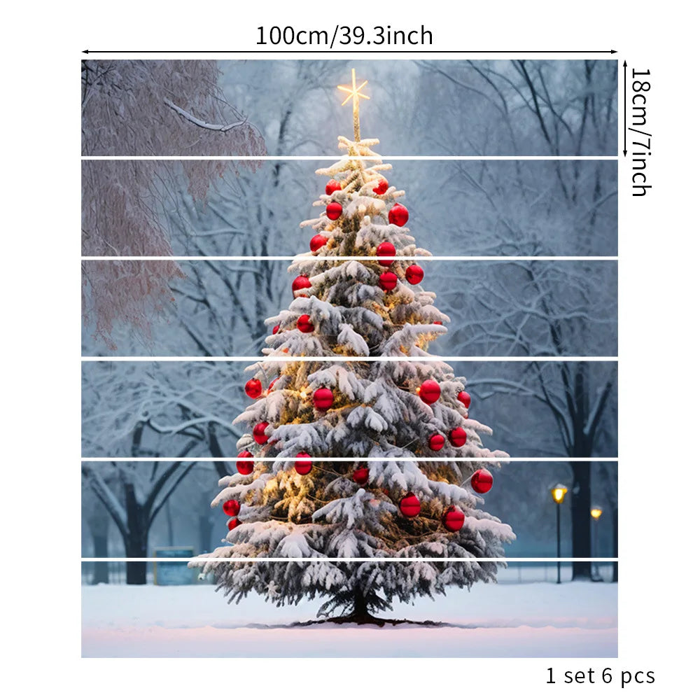 6PCS Christmas Staircase Background Cloth Xmas decoration 2025 Xmas Santa Claus tree snowman Navidad Natal New Year Gift 2026