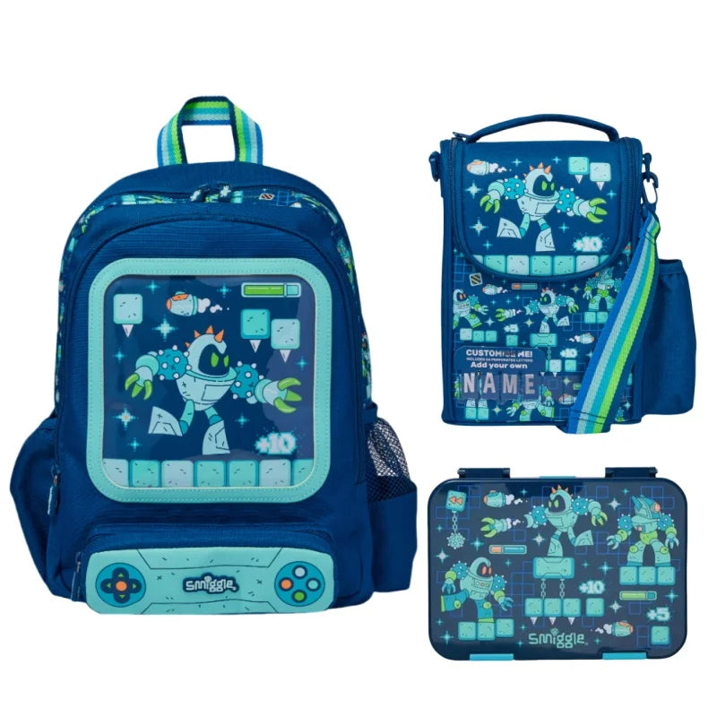 Smiggle Medium-Sized Backpack For Elementary School Students, Cartoon School Bag For Boys, Lunch Box Wallet, Student Supplies