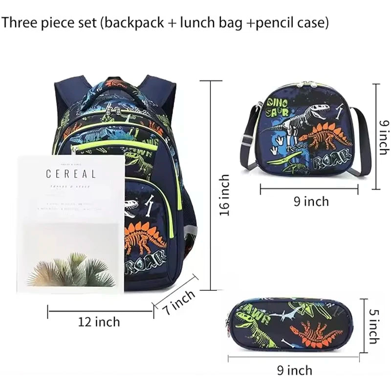 3PCS High Quality New Arrivals School Backpack Set Dinosaur Cartoon Bag Schoolbags Kids Backpack, A Backpack, A Pen Bag, A Meal Bag