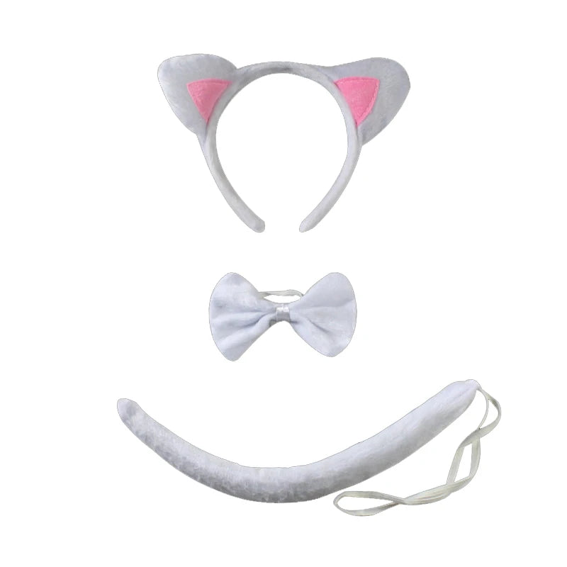 Black Cat White Cat Ear Headband Tutu Skirt Tail Gloves Set School Animal Dress Halloween Carnival Birthday Gift Cosplay Costume