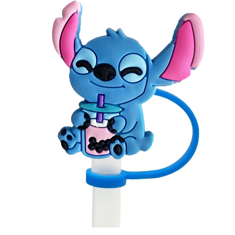 1-8Pcs Disney Stitch Straw Cover Cap Cartoon Drink Straw Plug Reusable Dustproof Splash Proof Drinking Cup Straw Cap Gift