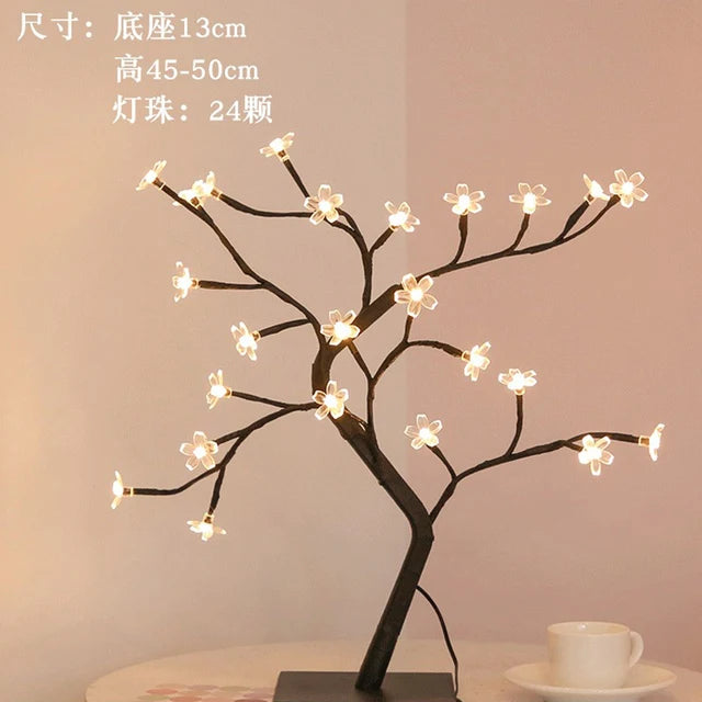 24 LED Flowers, Tree Lights USB Table Lamp Fairy Maple Leaf Night Light Home Party Christmas Wedding Bedroom Decoration Gift