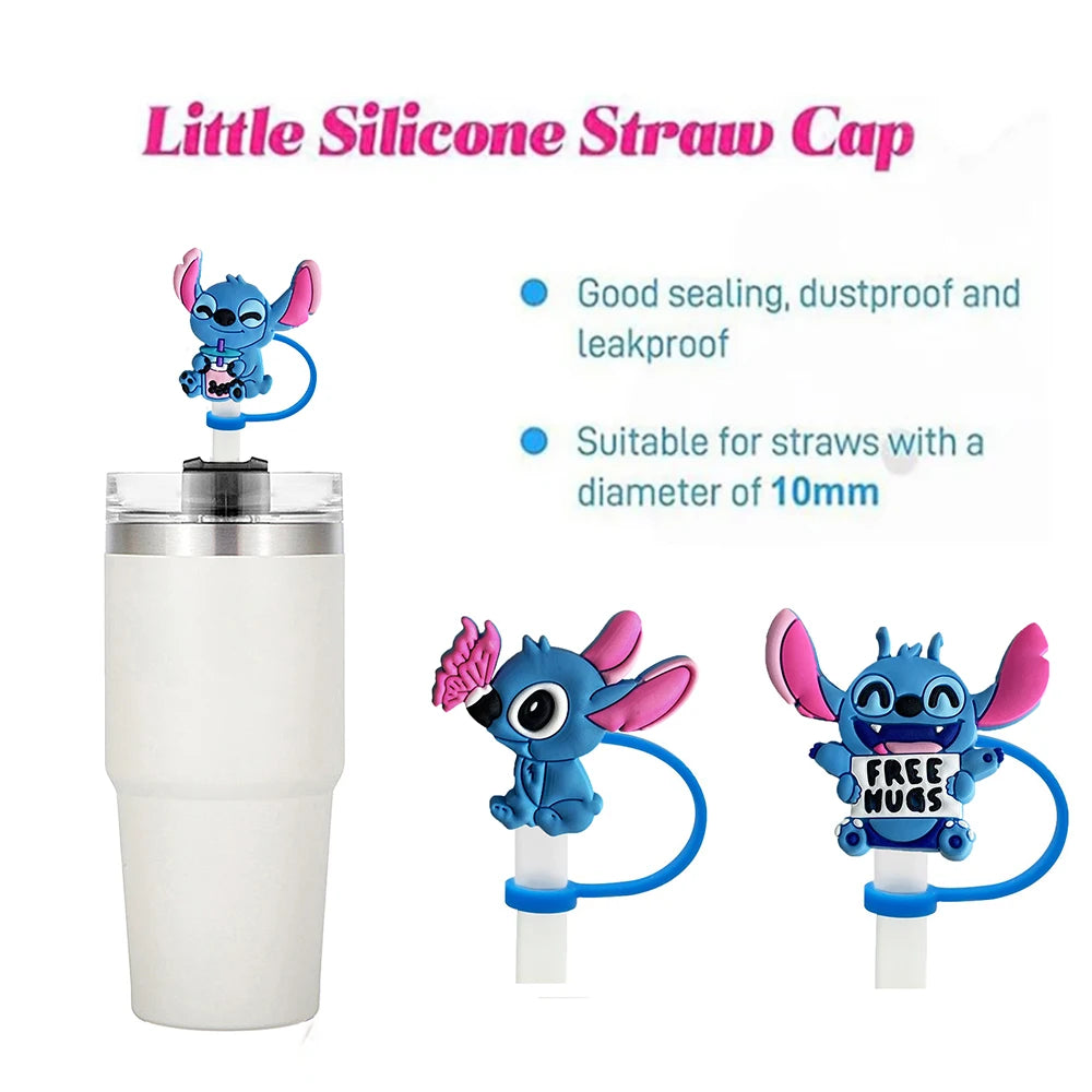 1-8Pcs Disney Stitch Straw Cover Cap Cartoon Drink Straw Plug Reusable Dustproof Splash Proof Drinking Cup Straw Cap Gift