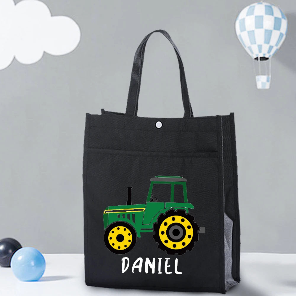 Personalized Kids Library Tote Bag Homeschool Fire Truck with Name Reading Book Bags Children School Bag Birthday Gift for Child