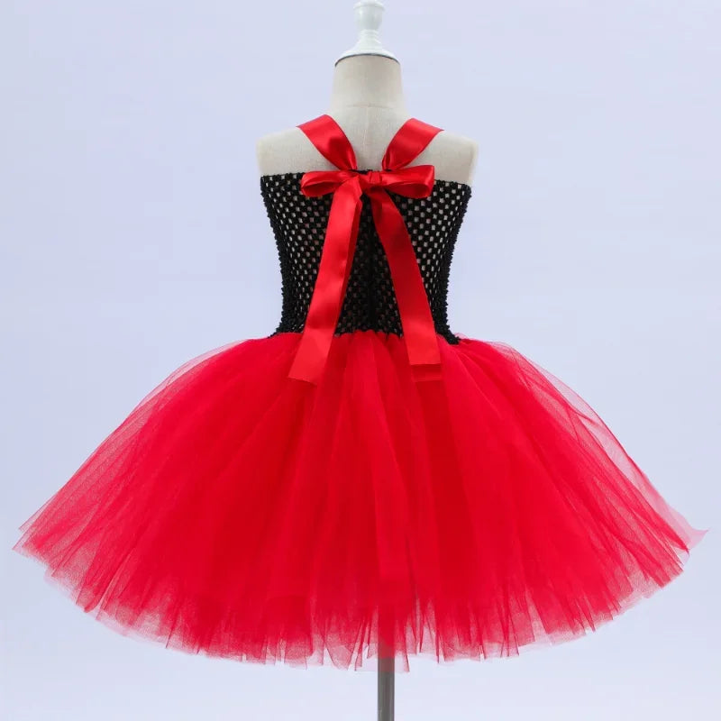 Girls Queen of Hearts Costume Kids Halloween D, Valentine's dress up Fancy Tutu Dress Red Queen Gown