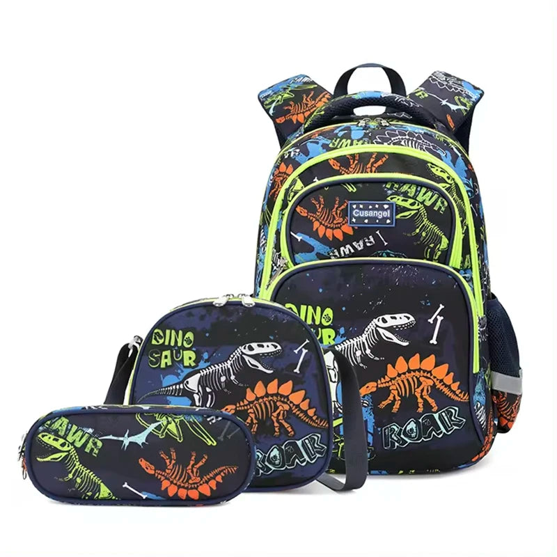 3PCS High Quality New Arrivals School Backpack Set Dinosaur Cartoon Bag Schoolbags Kids Backpack, A Backpack, A Pen Bag, A Meal Bag