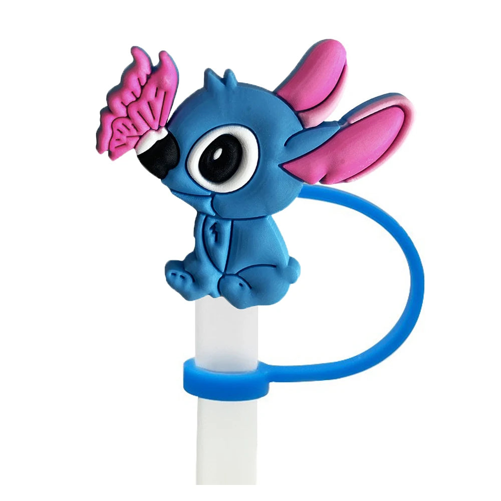 1-8Pcs Disney Stitch Straw Cover Cap Cartoon Drink Straw Plug Reusable Dustproof Splash Proof Drinking Cup Straw Cap Gift