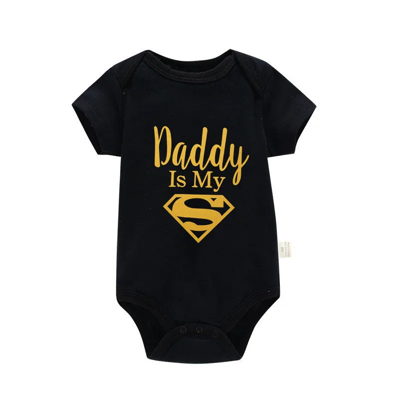 Baby Onesie - Newborn Baby Boys or Girls - Gold on Black - Daddy Is My Hero