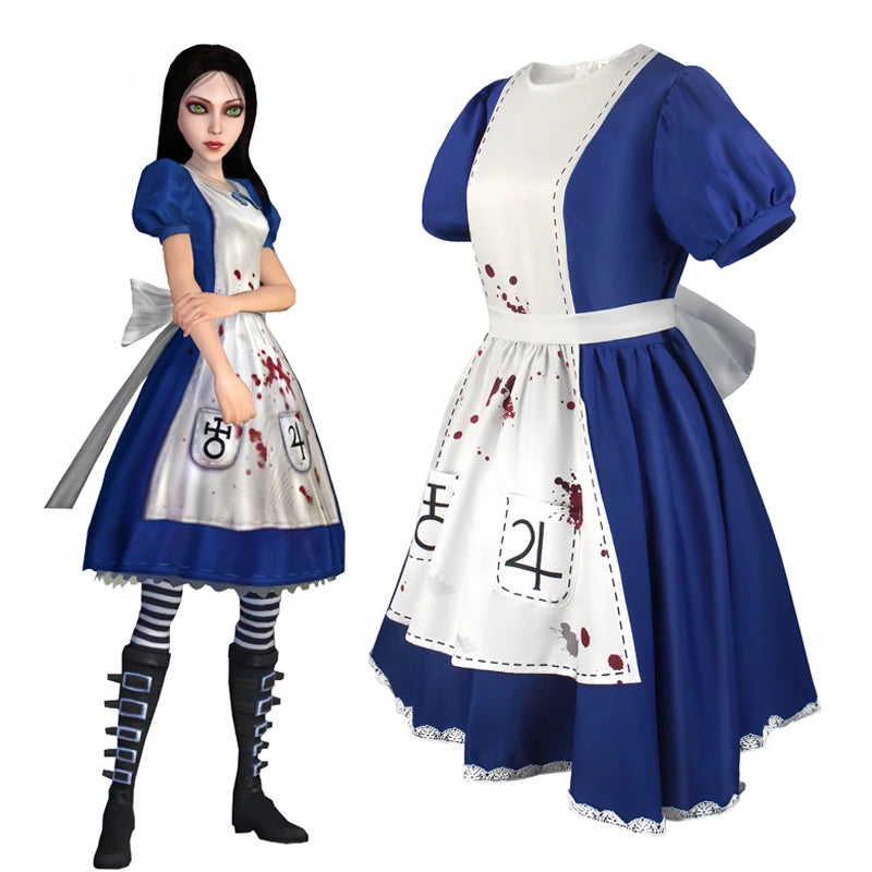 Delivery guaranteed-Order early-Anime Alice Princess Dress Maid Apron Dress Game Madness Returns Alice Cosplay Costume For Women Girls Halloween Party