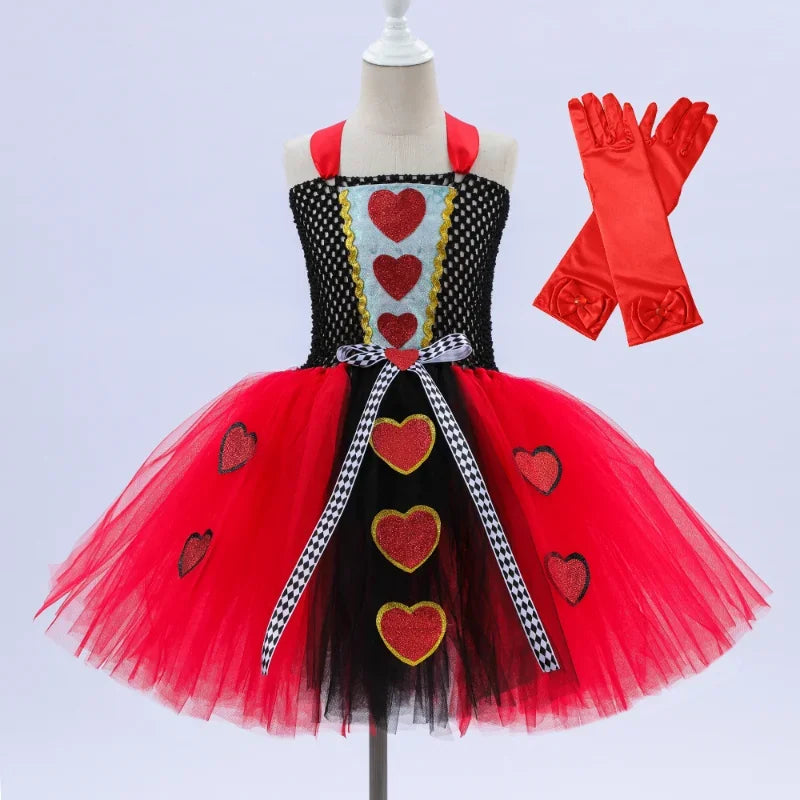 Girls Queen of Hearts Costume Kids Halloween D, Valentine's dress up Fancy Tutu Dress Red Queen Gown