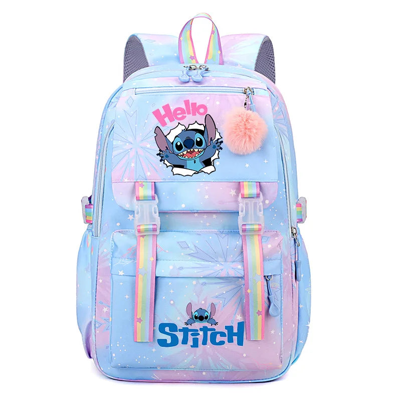 Stitch Large Capacity Backpack, Casual Nylon Cute Daypack, Cartoon Anime Schoolbag, Girl Casual Travel Commute Knapsack