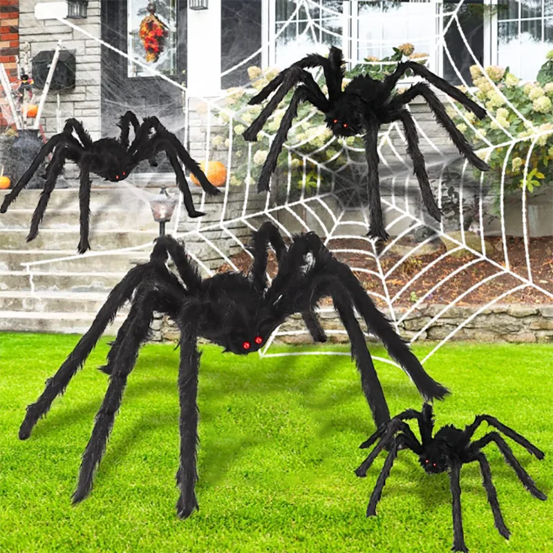 Giant Black Spider Halloween Outdoor Home Bar Party Haunted House Decoration 30cm/50cm/75cm/90cm/125cm/150cm/200cm