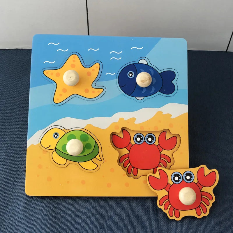 Montessori Early Education Toy - 1pcs Children's Hand Scratch Board 3D Puzzle Wooden Toys for Children Baby - Fruit Cognitive Puzzle Toy