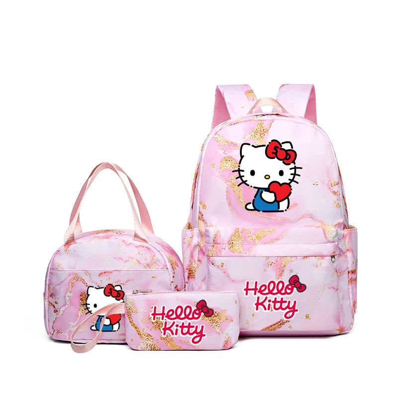 Hello Kitty Large Capacity Schoolbag Set, Cartoon Anime Backpack, Kids Girl Travel Commute Knapsack With Lunch Bag & Pencil bag