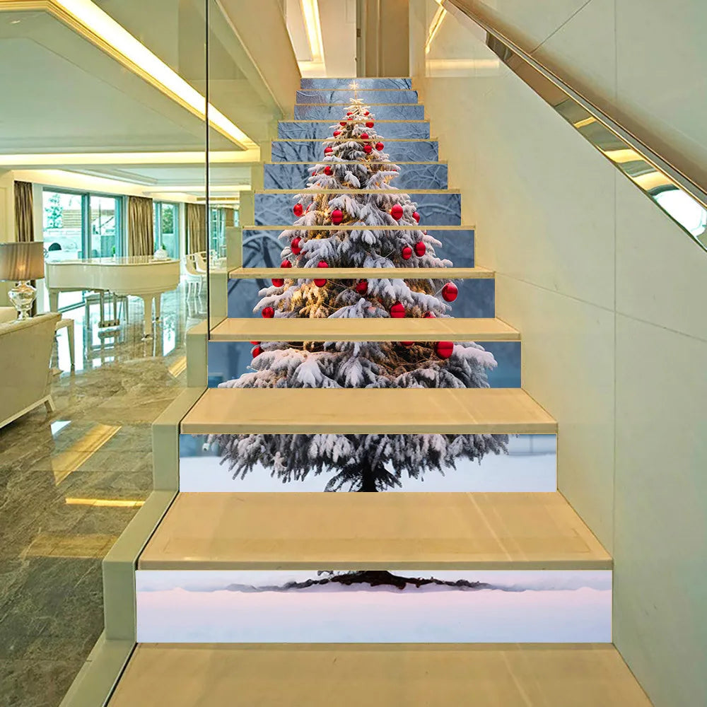 6PCS Christmas Staircase Background Cloth Xmas decoration 2025 Xmas Santa Claus tree snowman Navidad Natal New Year Gift 2026