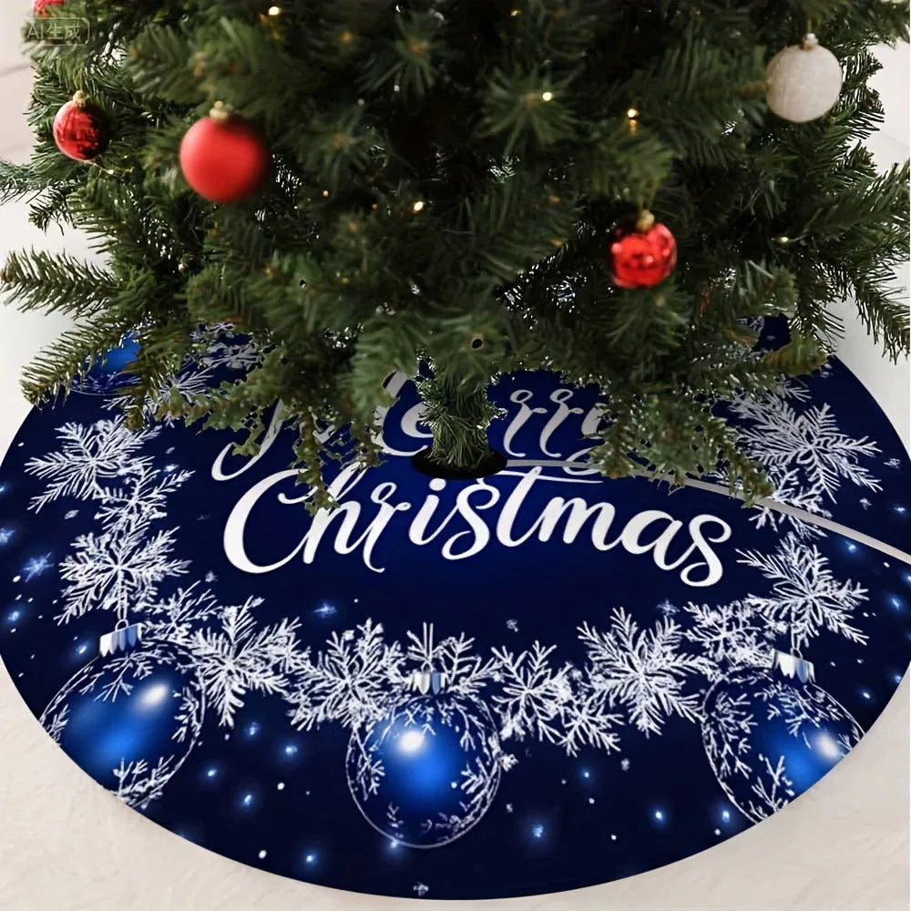 VIKAMA Christmas Tree Dress Deep Blue Snowflake Ball Printed Christmas Tree Dress Cushion Festive Home Decoration