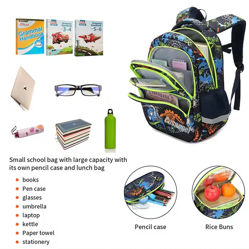 3PCS High Quality New Arrivals School Backpack Set Dinosaur Cartoon Bag Schoolbags Kids Backpack, A Backpack, A Pen Bag, A Meal Bag