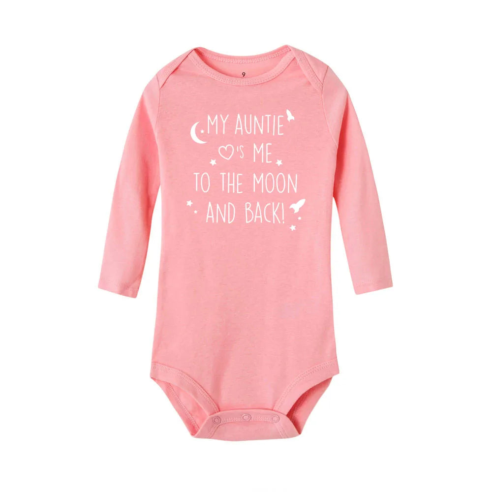 Baby Bodysuit 'My Auntie Take Me To The Moon and Back' Print Long Sleeve