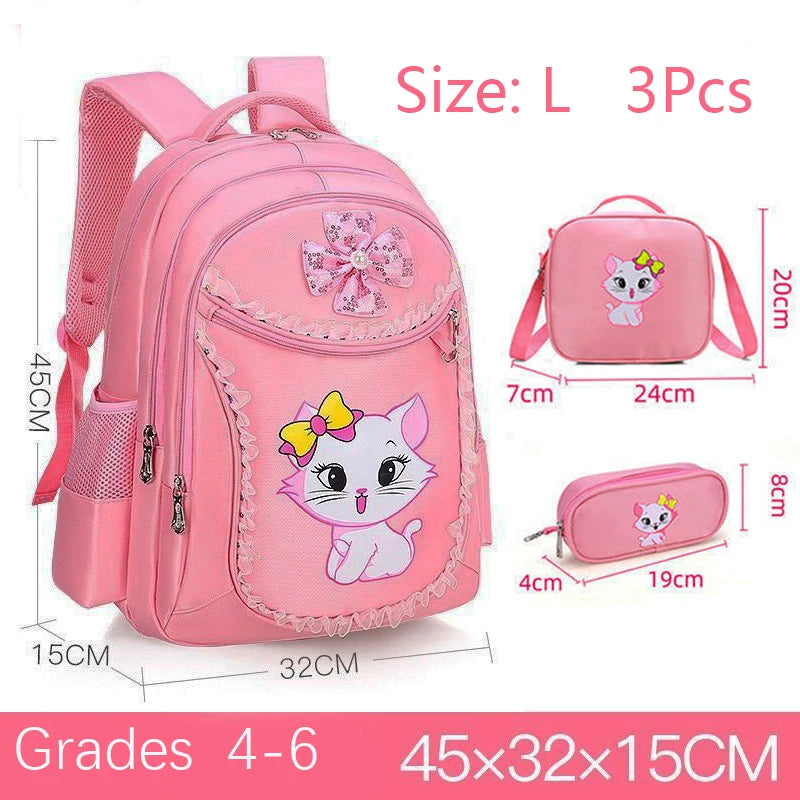 Pink Cat Children Girl Backpack Bowknot Kid School Bag Cartoon Bookbag Cute Princess Kindergarten Primary School Girl Backpack