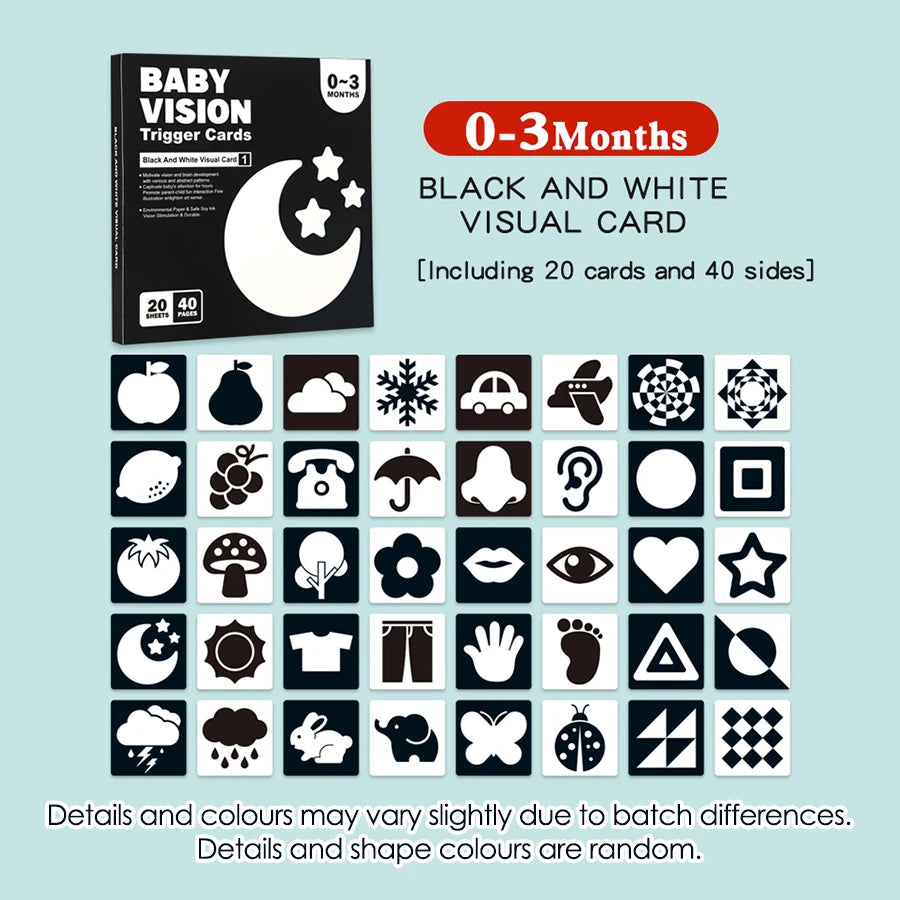 20 sheets/pack Baby Visual Stimulation Cards - Montessori High Contrast Flash Card for Infant - Children Cognition Toy