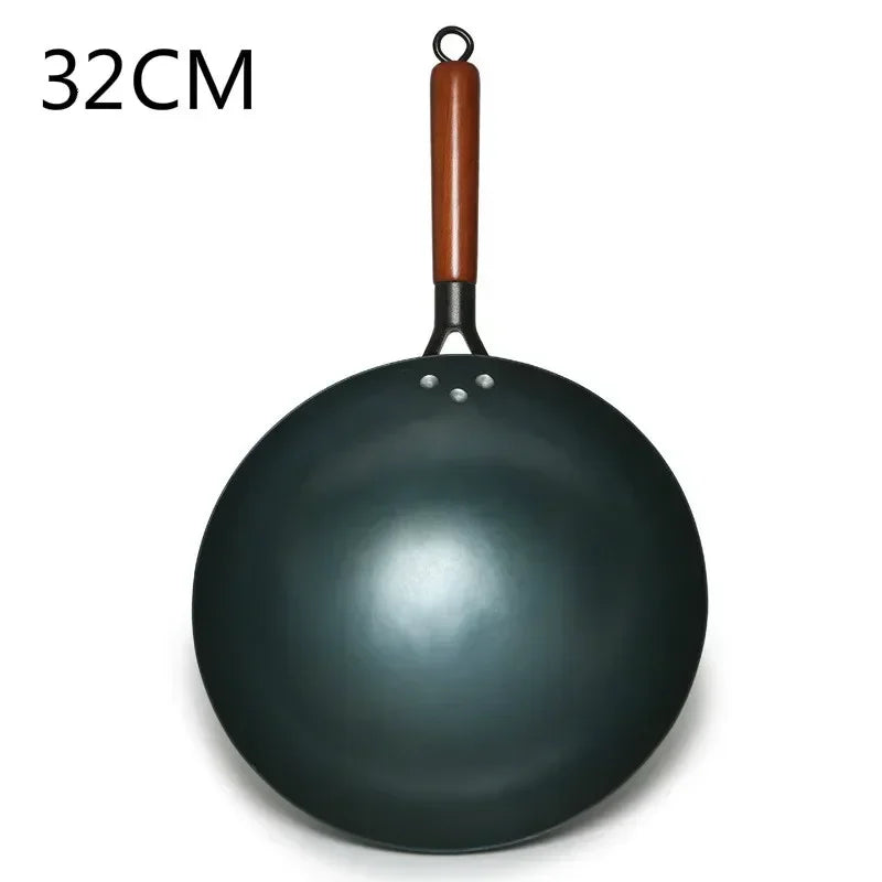 Healthy non-stick Chinese traditional wok iron pot handmade large wooden handle pan gas stove pan kitchen cookware iron pot
