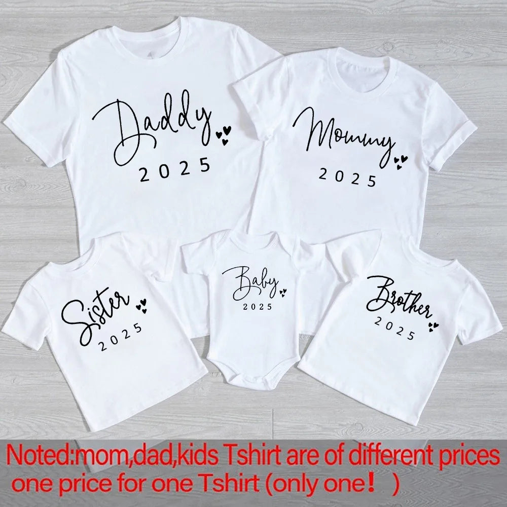 Daddy/Mommy/Sister/Brother/Baby 2025 - Print Family Matching Shirt Short Sleeve Clothes Family Outfit Summer Matching Set T-shirt