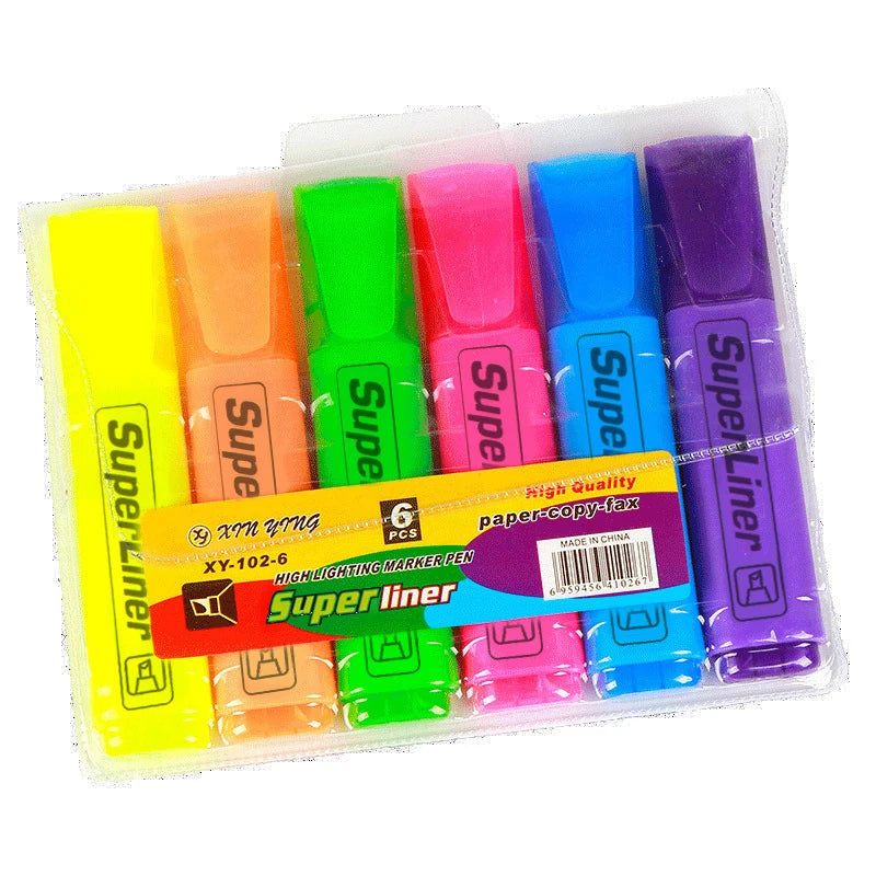 4/6Pc Highlighter Fluorescent Pen Broad Tip Writing Marker Pens for Art Drawing Doodling Marking Office Stationery School Supply