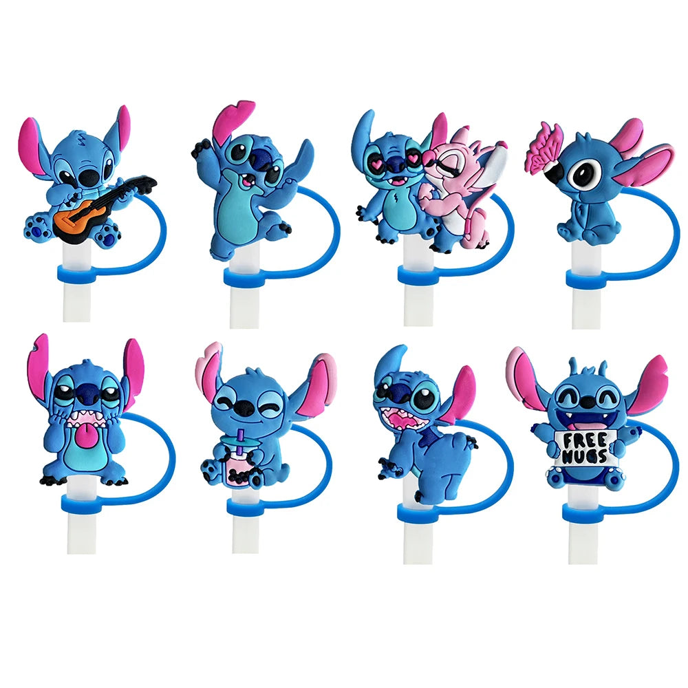 1-8Pcs Disney Stitch Straw Cover Cap Cartoon Drink Straw Plug Reusable Dustproof Splash Proof Drinking Cup Straw Cap Gift