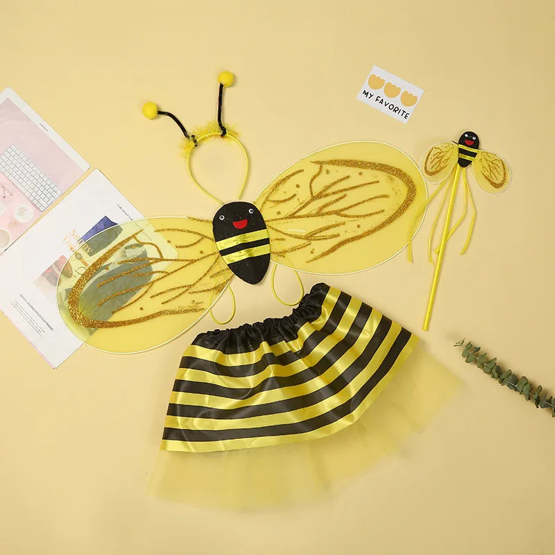 Kawii Bee Cosplay Costume Accessories Anime Yellow Fairy Headbands Wings Wand Honeybee Halloween Birthday Party Props Xmas Gifts