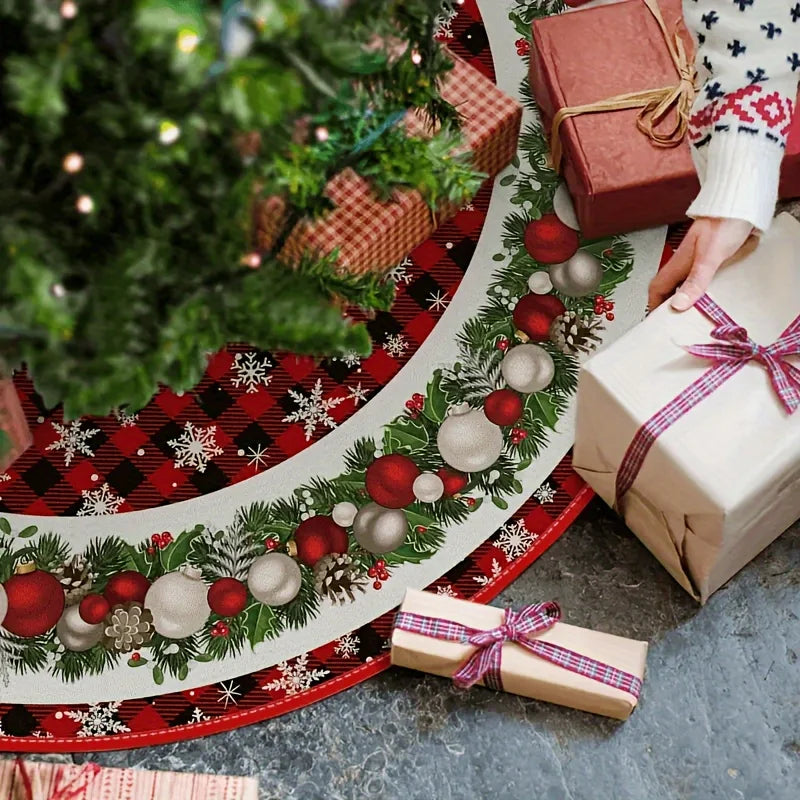 VIKAMA Christmas Tree Skirt Christmas Ambiance Divine Red And Black Checkered Snowflake Christmas Tree Skirt Cushion
