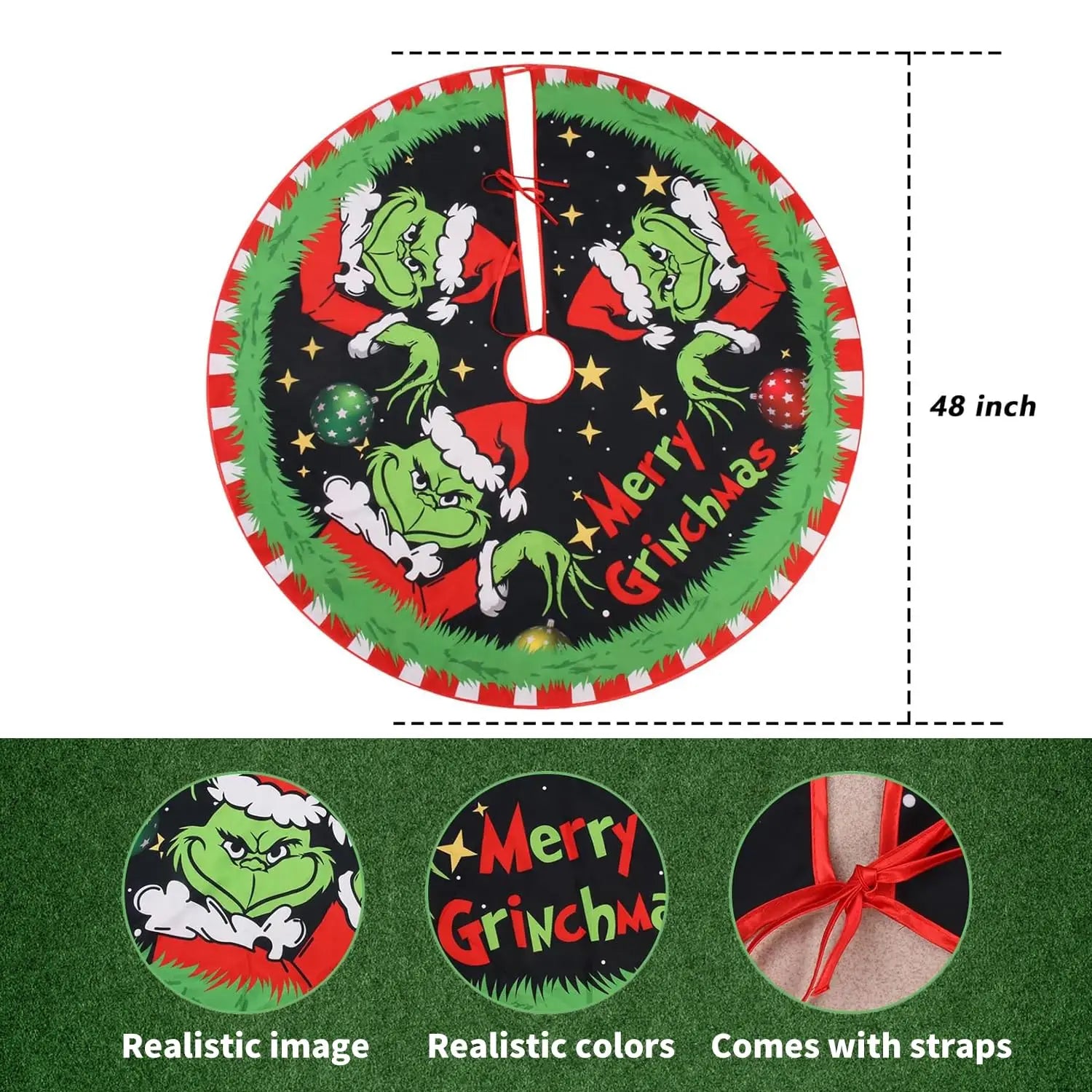 Merry Christmas Tree Skirt Collar 47 Inch, Soft and Funny Farmhouse Holiday Decor Xmas Party Holiday Decoration