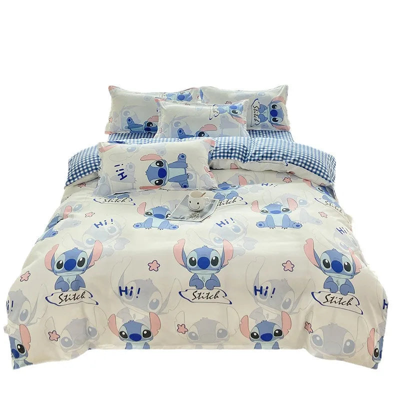 Stitch Cartoon Print Home Textile Bedding Four Piece Set Skincare Polished Student Dormitory Bed Sheet And Quilt Set Comfortable