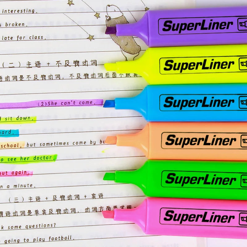4/6Pc Highlighter Fluorescent Pen Broad Tip Writing Marker Pens for Art Drawing Doodling Marking Office Stationery School Supply
