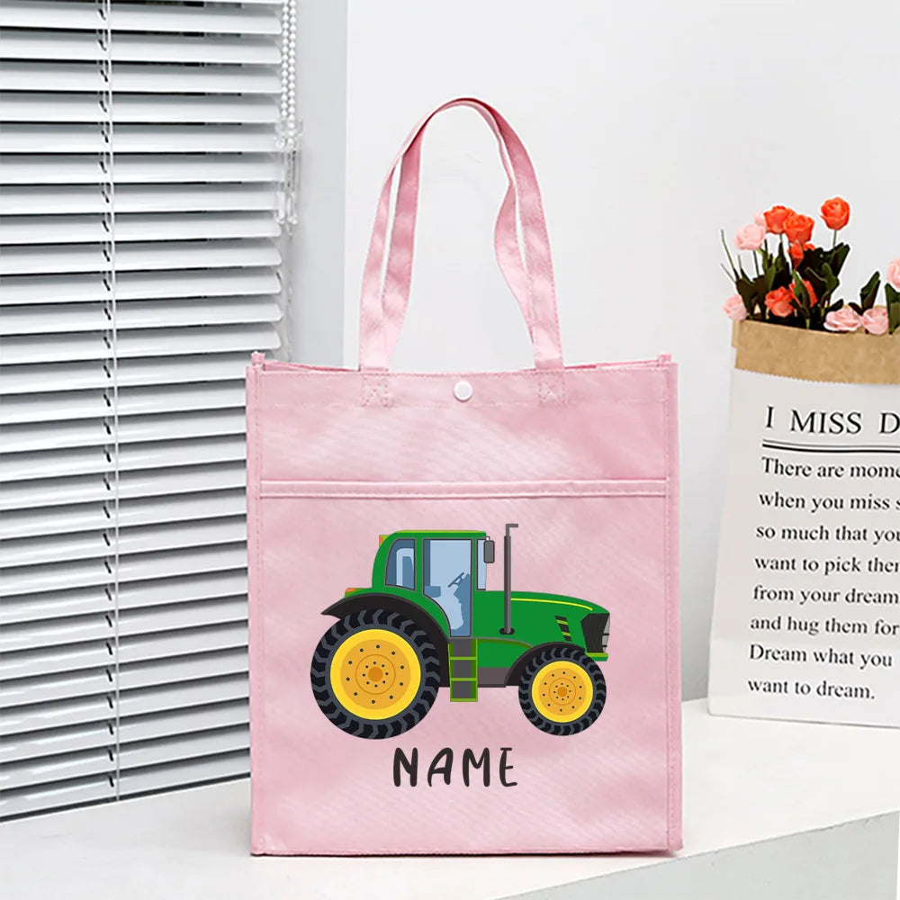 Personalized Kids Library Tote Bag Homeschool Fire Truck with Name Reading Book Bags Children School Bag Birthday Gift for Child