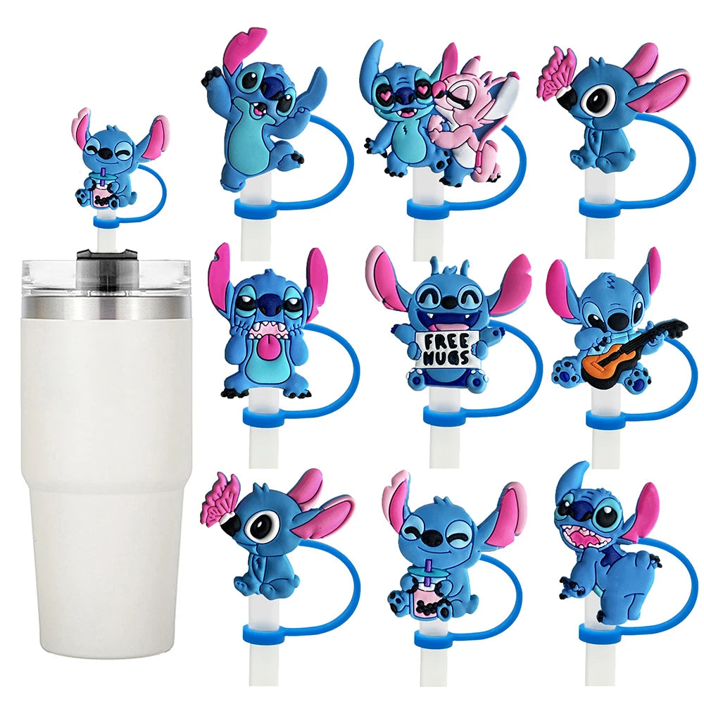 1-8Pcs Disney Stitch Straw Cover Cap Cartoon Drink Straw Plug Reusable Dustproof Splash Proof Drinking Cup Straw Cap Gift