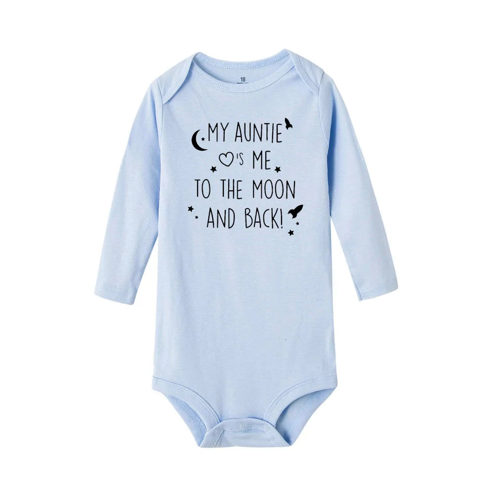 Baby Bodysuit 'My Auntie Take Me To The Moon and Back' Print Long Sleeve