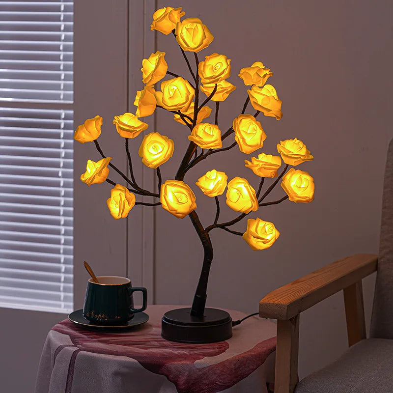 24 LED Flowers, Tree Lights USB Table Lamp Fairy Maple Leaf Night Light Home Party Christmas Wedding Bedroom Decoration Gift