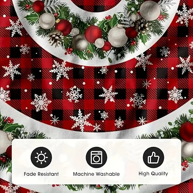 VIKAMA Red Black Checkered Christmas Tree Skirt Wreath Snowflake Print Christmas Tree Skirt Cushion Home Party Holiday Decor