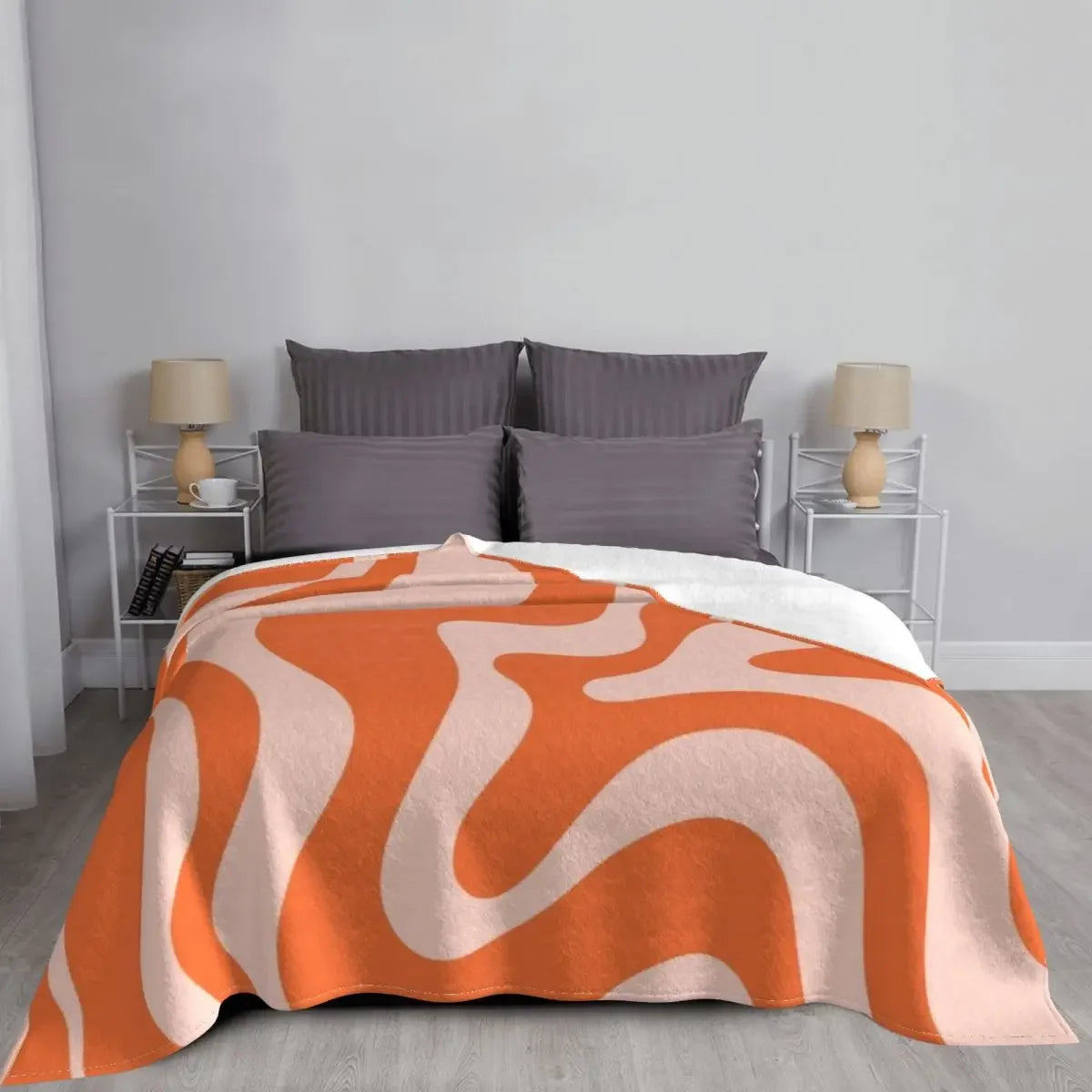 Liquid Swirl Abstract Pattern in Orange and Pale Blush Throw Blanket Stuffed Blankets Blanket Sofa