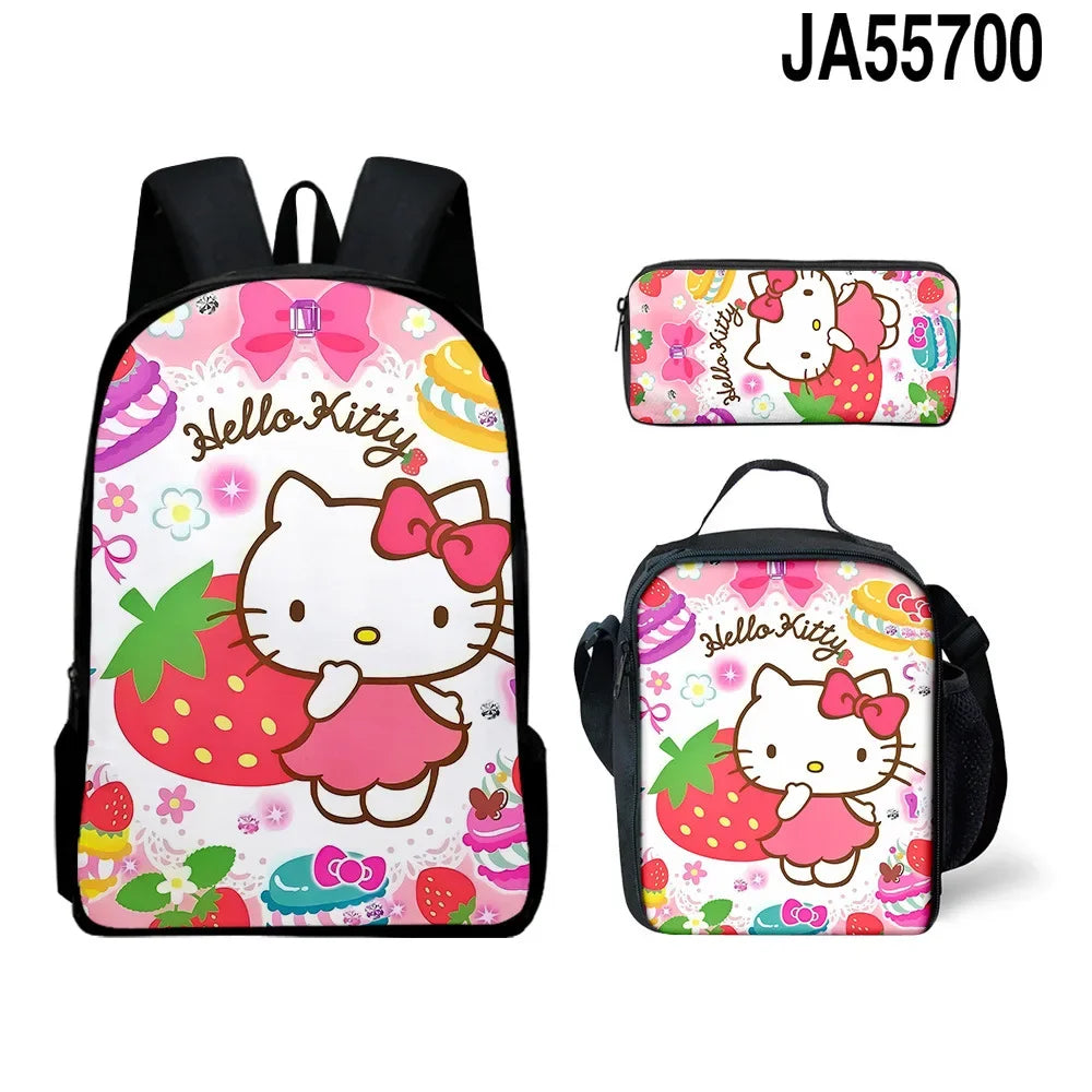 3D HelloKitty Cute Hello Kitty Backpack Lunch Bag Pencil Bag Student School Bag Kawaii Cartoon School Bag Mochila